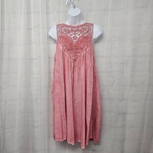 Kori America Pink Sleeveless Lace Mini Dress Boho Coquette S